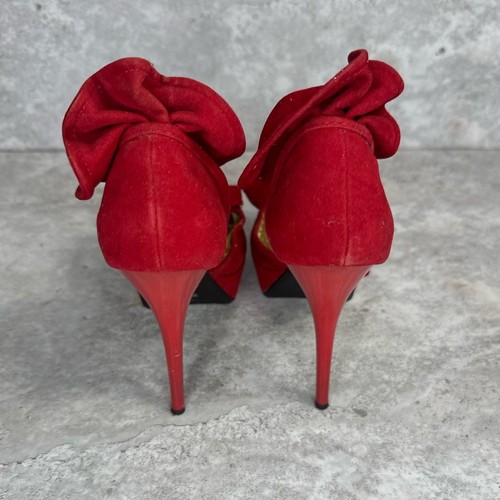 Red 5.5"Stiletto Heel 1.5" Platform Open Toe Frill Shoes WOMEN Size 7 - Picture 5 of 7