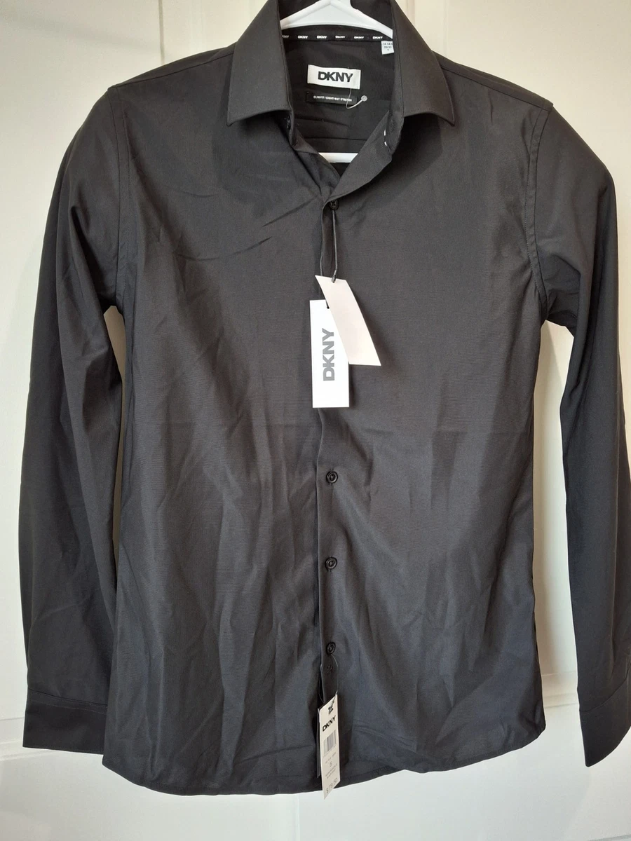 dkny slim fit dress shirt Dkny Mens Gray Solid Button Up Dress Shirt