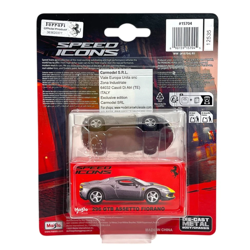 Modellino Auto Maisto 1/64 Ferrari 296 GTB Assetto Fiorano Grey - Immagine 2 di 2