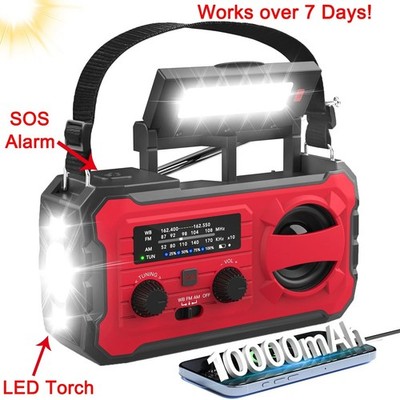 100000mAh Emergency Weather Radio Solar Hand Crank Power Bank Charger LED Torch