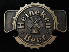 PL09160 *NOS* VINTAGE 1970s **HEINEKEN BEER** BREWING CO. BRASSTONE BELT BUCKLE