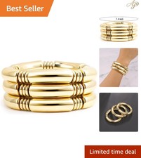 Gold Chunky Bangles Bracelets For Women 14k Gold Plated Stack Layered Curved ...