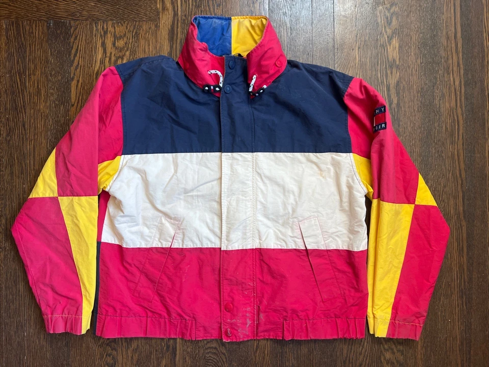 Chaqueta de Vela RARA Vintage Tommy Hilfiger Años 90 Aaliyah Logo Bandera Grande Foto 2 de 4
