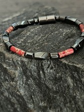 Black Magnetic Hematite Therapy Bracelet Anklet Necklace w Red Sea Jasper 1 row