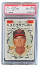 1961 Topps PSA 10 GEM MINT Paul Richards All Star #566 Baltimore Orioles