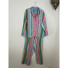 Victoria  s Secret Y2K Striped Cotton Pajama Set XL Colorful 2 Piece