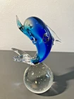 Murano Italy Blue Sommerso Art Glass Dolphin Sculpture Label Bullicante Bubble