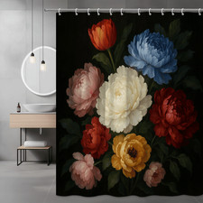 Floral Shower Curtain with Colorful Peonies - Elegant Bathroom Decor