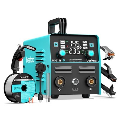 bestarc 145A MIG Welder, 110V/220V Gasless Flux Core MIG Welder/Lift TIG/Stic...