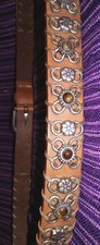 ZARA Brown Leather Belt with Metal Flowers  Brown Stones Stones M 33"-37"