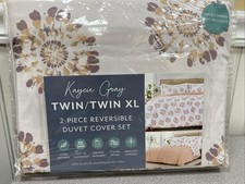 Kaycie Gray 2 Piece Reversible Duvet Cover Set TWIN XL Cameo Rose NIP