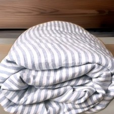 Washed European Linen Duvet Cover Oxford Stripe in Storm - King/Cali.King