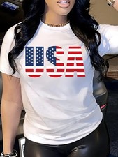 T-Shirt Women'S Patriotic Casual Round Neck Design Summer Basic Shirt Tops Tee ↔