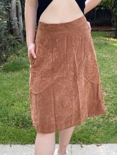 Vintage 60s 70s Handmade S Velvet Faux Suede Skirt Patch Pockets Hippie Boho Brn