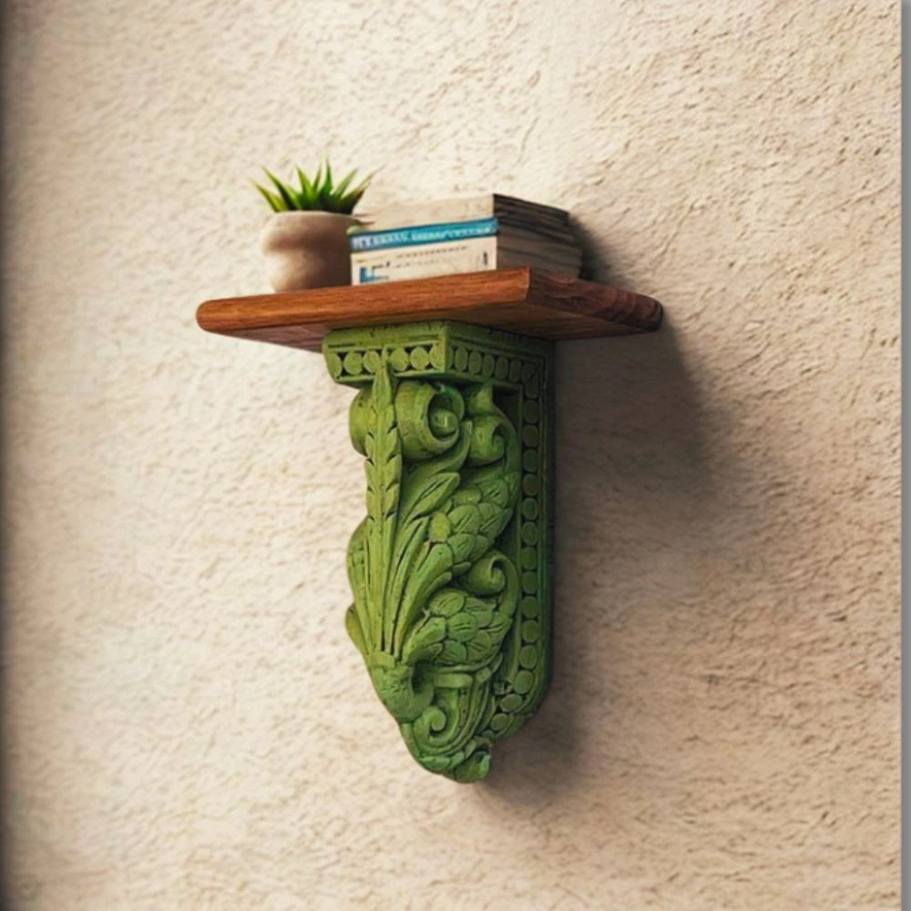 Rustic Wooden Wall Shelf | Vintage Carved Shelf | Antique Farmhouse Décor 10x8x5
