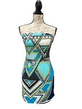 Olivaceous Geometric Strapless Mini Dress W/ Peekaboo Back Sz S EUC