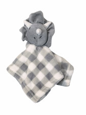 Lila Jack Dinosaur Triceratops Rattle Plaid Security Lovey Blanket 12" X 13"