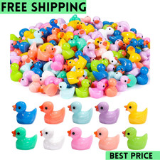 200Pcs Tiny Ducks 10 Colors Little Duck Figures Mini Resin Ducks Plastic Small