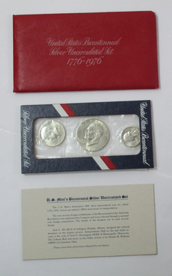 1776-1976 U.S. Bicentennial Silver Uncirculated 3-Coin Set / Red