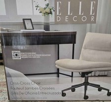 Elle Decor Ariana Criss Cross Armless Office Desk Chair WHITE Fabric Swivel Tilt