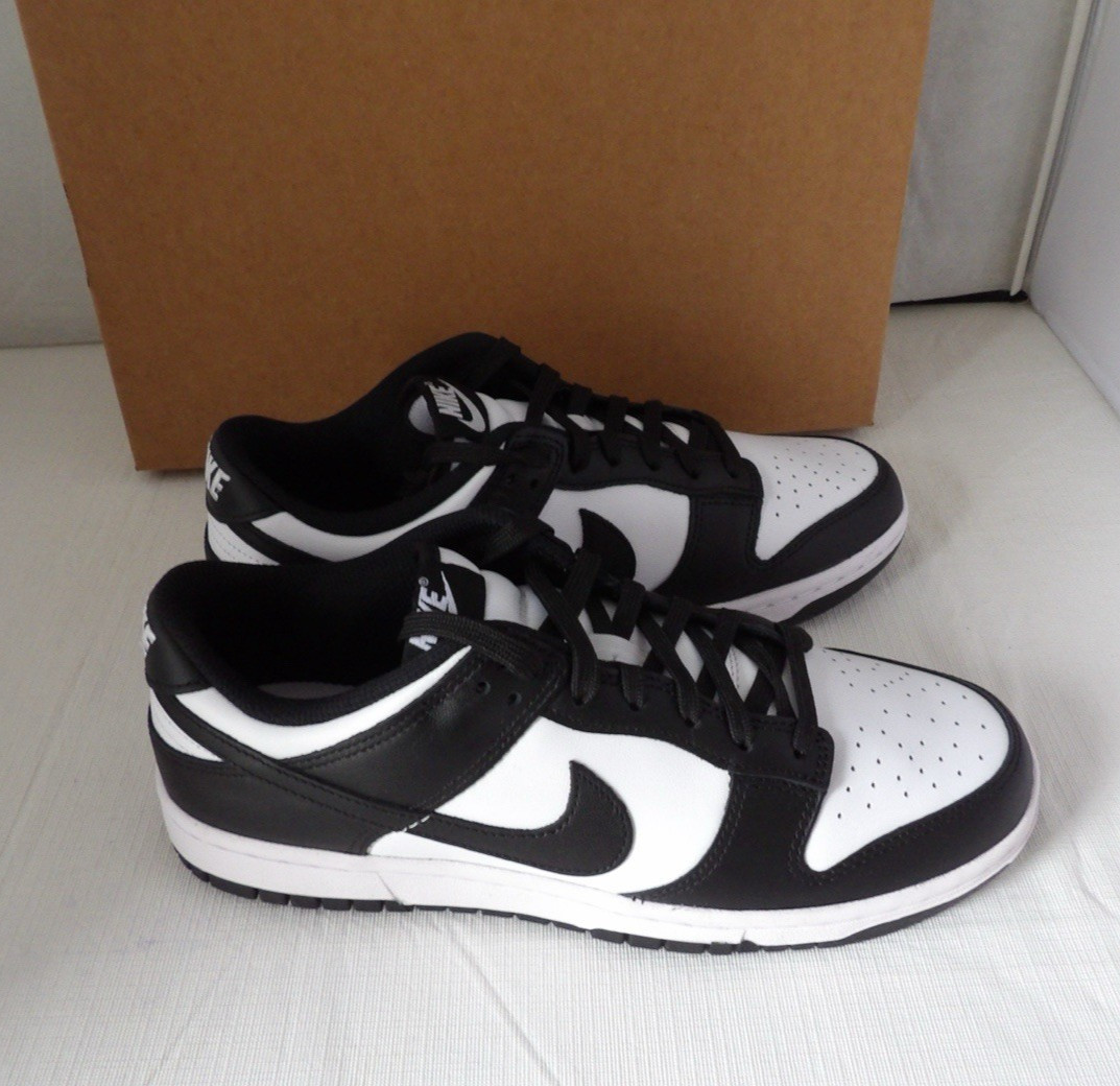 NWOB Authentic NIKE DUNK LOW "PANDA" B & W Leather Women's Size 9 M Men's 7.5 M thumbnail 6