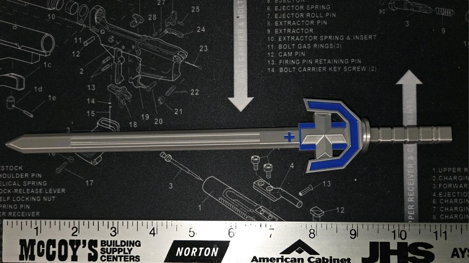Espada de repuesto Voltron Dairugger impresa en 3D azul y seda plata PLA de aproximadamente 11" Foto 2 de 4
