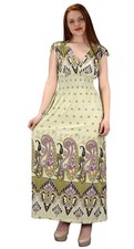 Womens Exotic Floral Bohemian Sleeveless Maxi Dress Polka Dot Cream Olive Small