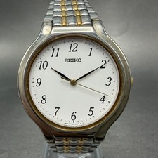 Seiko Watch Men 34mm White Dial Two Tone Round 7N01-6G90 New Battery Vintage