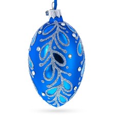 Blue Paisley Glass Egg Ornament 4 Inches