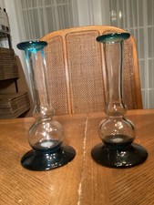 2 Vtg Hand-blown Blue Vases 7.25”     C3