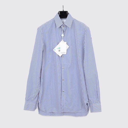 Umit Benan Dress Shirt Size M (EU48) Blue Stripe Cotton Poplin Made in Italy