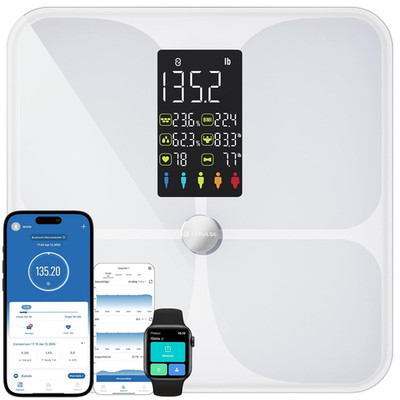 Smart Body Fat Scale with Heart Rate, 4.68'' Large Display BMI Scale, 20 Body Com