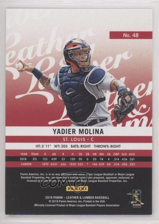 2019 Panini Leather & Lumber Gloves Yadier Molina #48 - Image 2 of 2