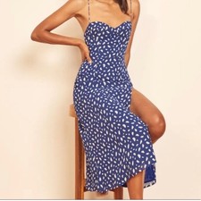 Reformation Juliette Moray Blue Midi Dress Spaghetti Strap Sweetheart Neckline