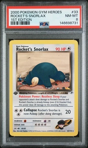 2000 POKEMON GYM HEROES 1ST EDITION #33 ROCKET'S SNORLAX PSA 8