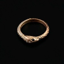 Vintage Snake Ring Gold Tone Serpent Pave Crystal Scales Black Eye 2.5g