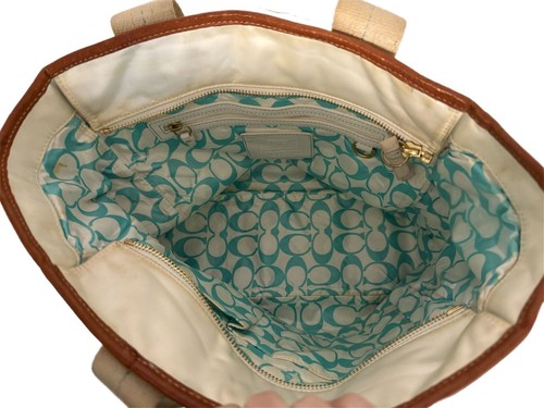 Coach M05K-130 Hampton Tote Shopper Purse Cream with Teal Accents **READ** - Picture 6 of 7