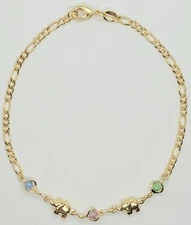 Gold Filled Elephant Ankle Bracelet Color Stones 10 inch Long new  # 42
