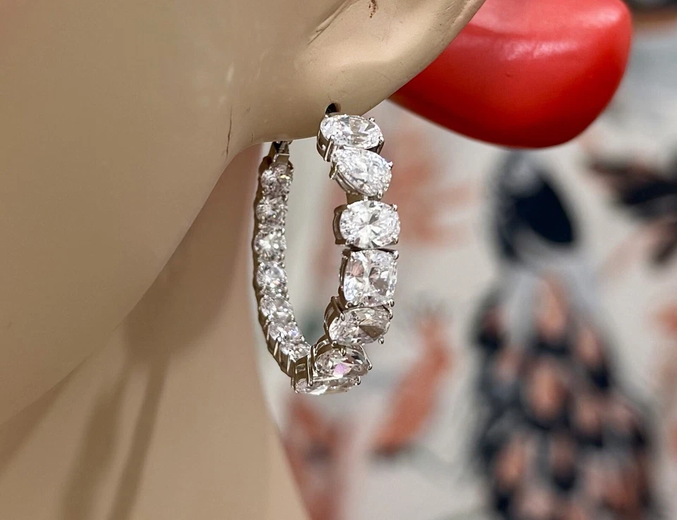 Nadri “Rockstar” Hoop Earrings, Cubic Zirconia, Inside Out, Rhodium Plated. - Image 3 of 4