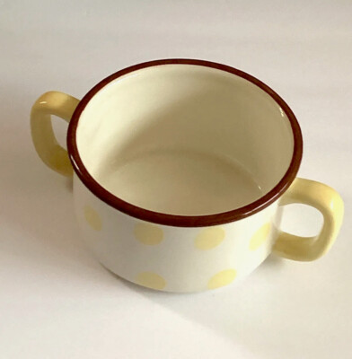 Paula Deen YELLOW DOT CRAZY Soup Bowl White Brown Rim  Polka Dots