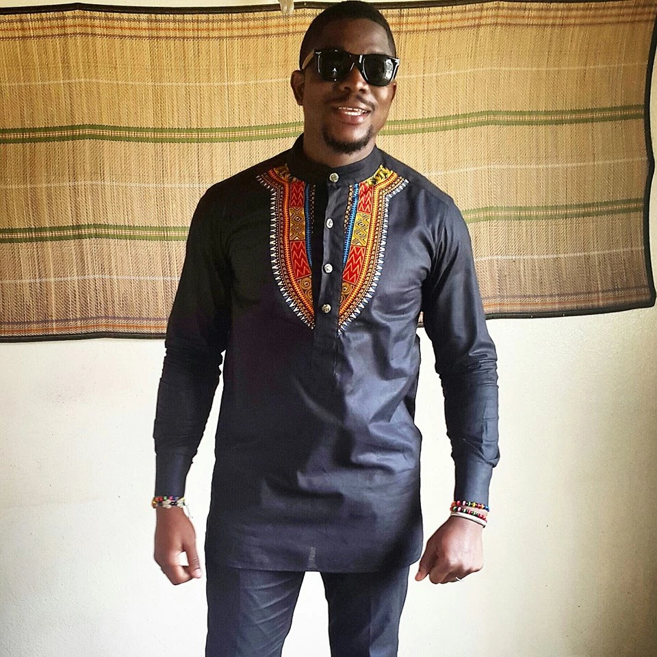 Men 2 Piece Dashiki African Suit Bespoke Black Cotton Embroidered