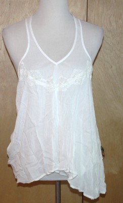 NEW Stolen Hearts SMALL cream ivory flowy romper mesh inset lace trim cut-out