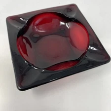 Vintage Anchor Hocking Deep Ruby Red CIGAR Ashtrays MCM 4 5/8" square.