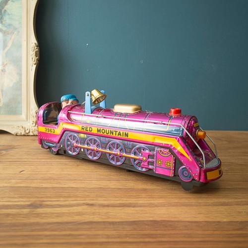 Vtg Trademark Modern Toys TIn Train Red Mountain Bell Clanger Japan Battery