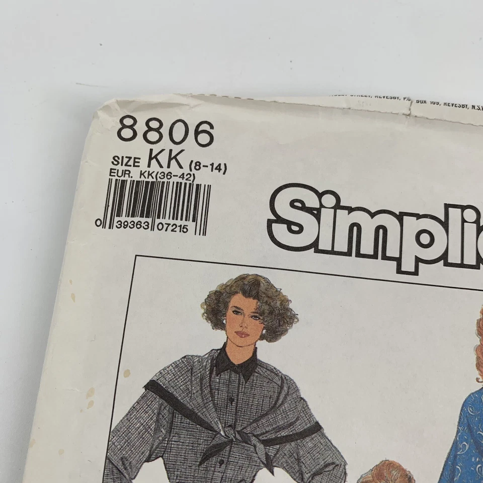 Blusas cachecol femininas vintage anos 1980 simplicidade padrões de costura 8806 tops KK 8-14 - Imagem 2 de 4