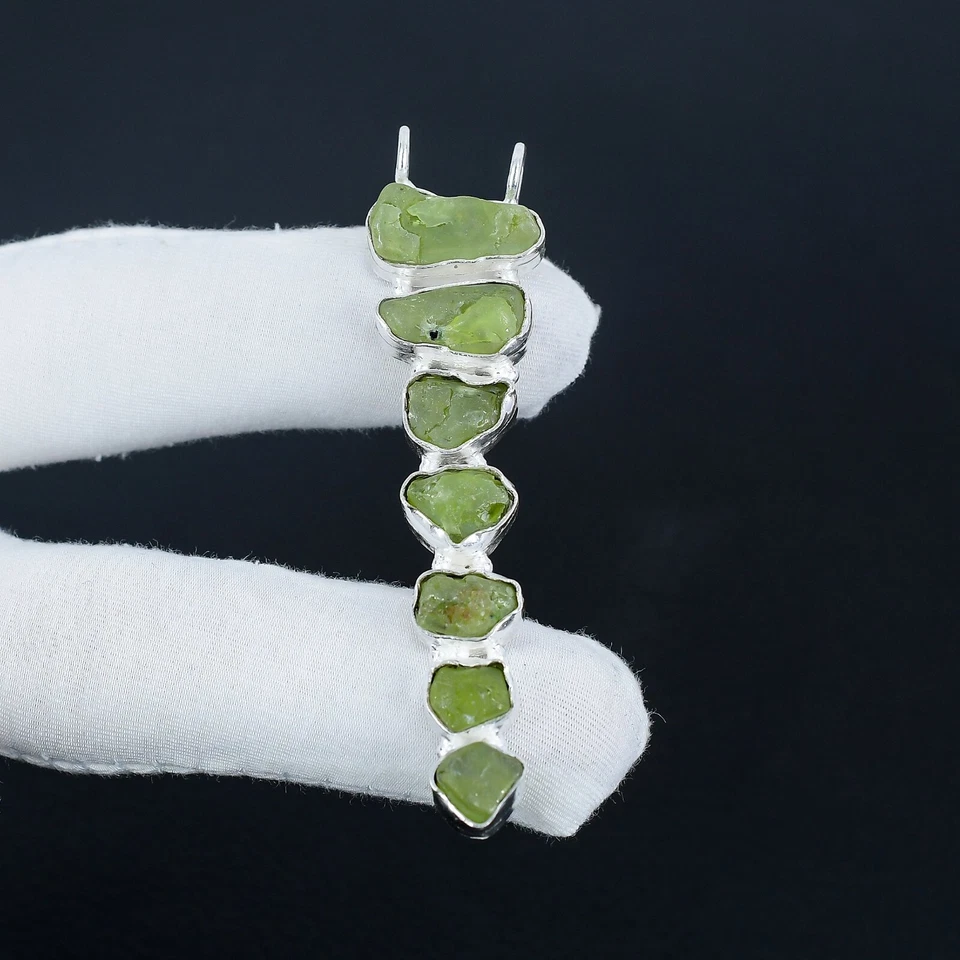 Natürlich Peridot Grobem Anhänger Handgemacht 925 Sterlingsilber Schmuck Für - Bild 2 von 4