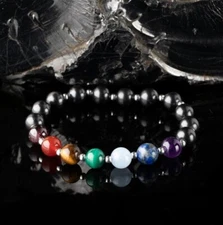Shungite bracelet with 7 Chakra stones and 925 sterling silver EMF Protection