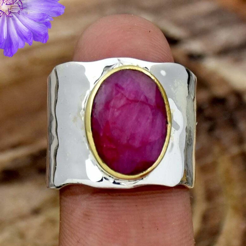 Lab-Created Red Ruby Gemstone Oval 925 Sterling Silver Handmad Jewelry Ring Gift - Image 3 of 4