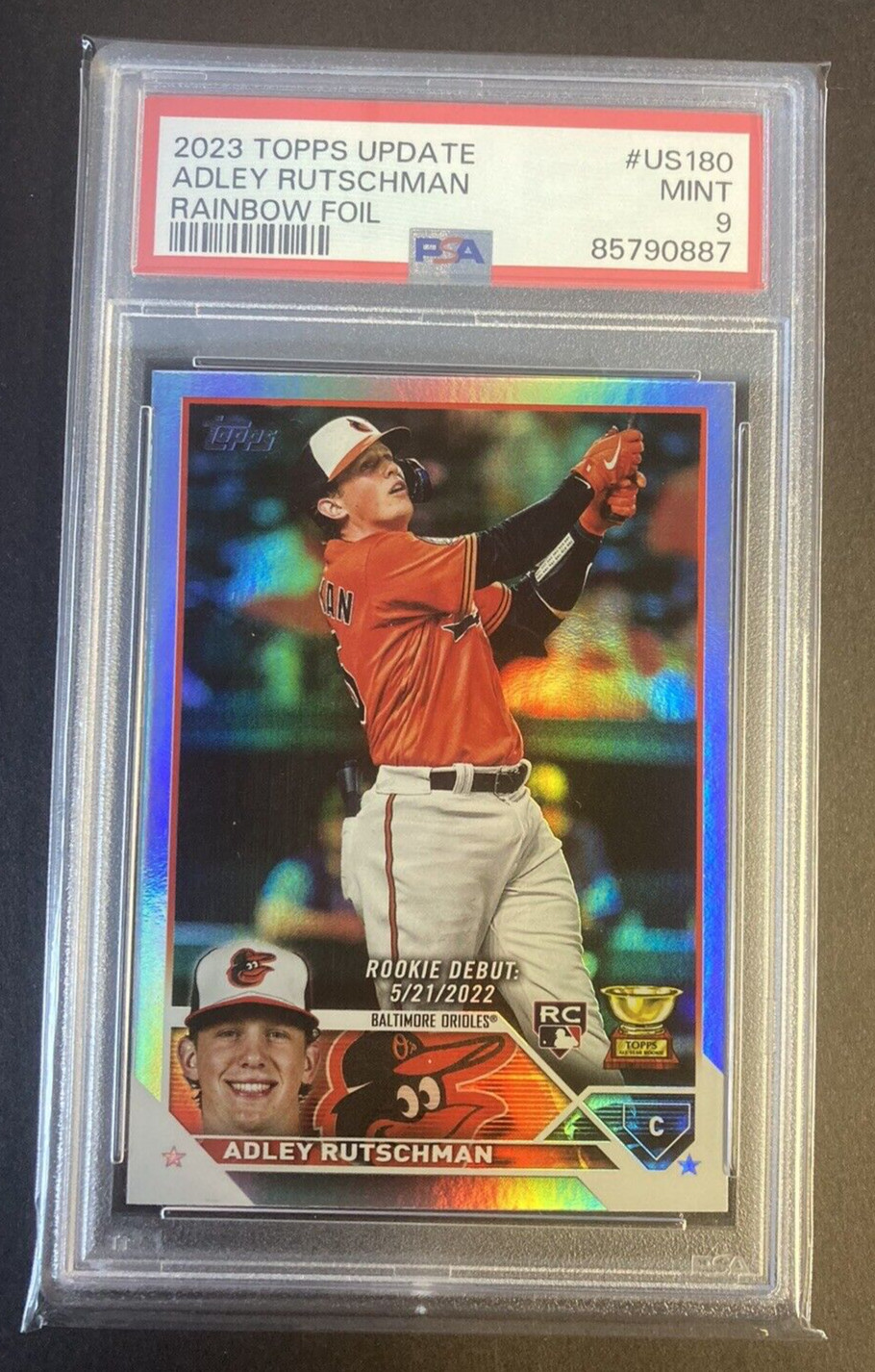 2023 Topps Update Adley Rutschman Rookie Debut Rainbow Foil PSA 9 #US180