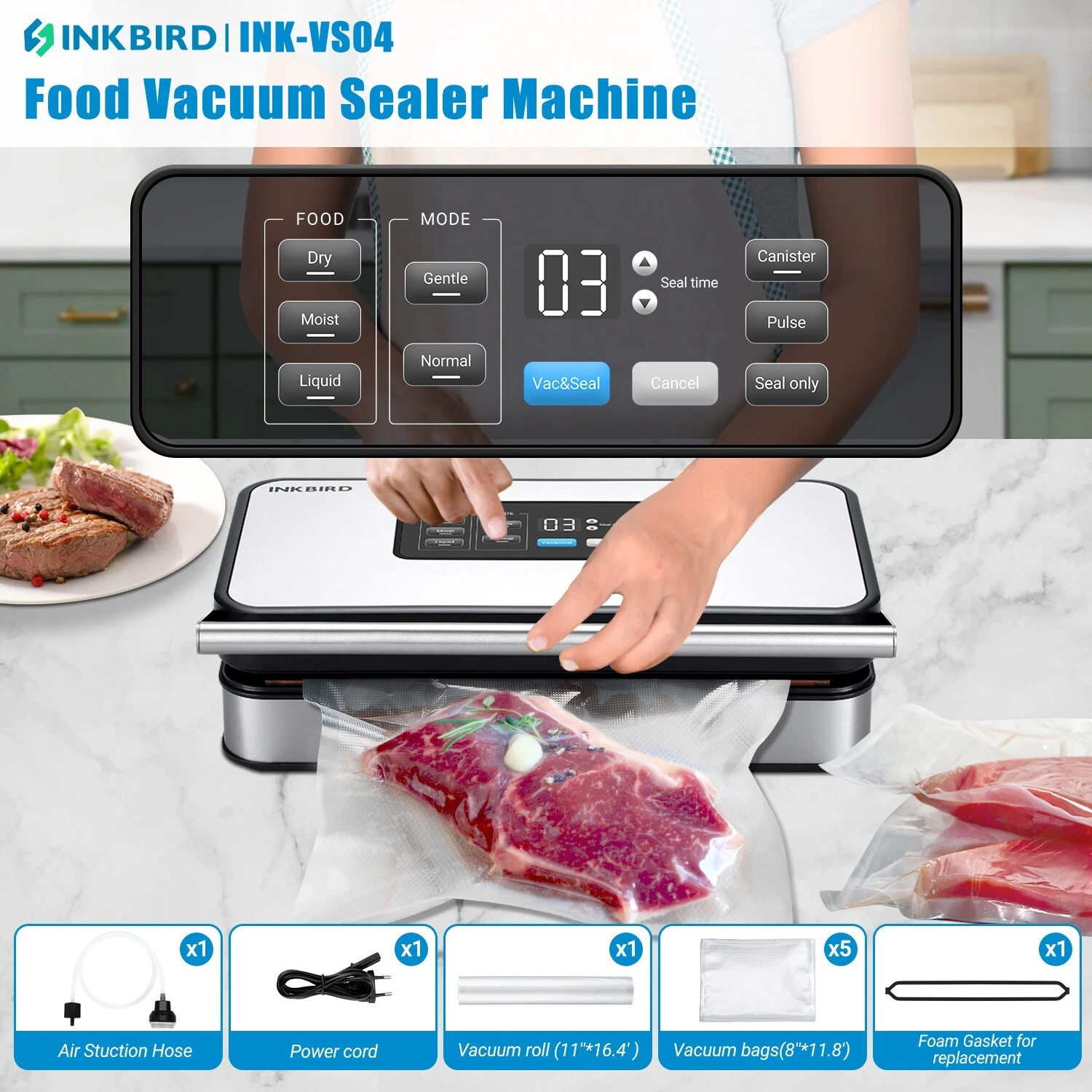 Inkbird Food Vacuum Sealer Sealing Machine 6 Food Preservation Mode Easy Locking
Opens in a new wind